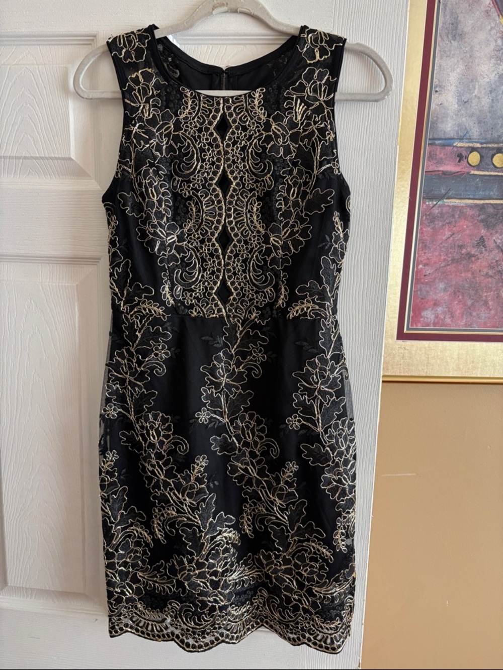Guess Black Mini Dress with Gold Embroidery
